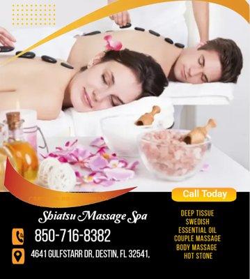 A couple's massage is just like any other massage service, 
but you and your partner receive the massage at the same time, 
o...