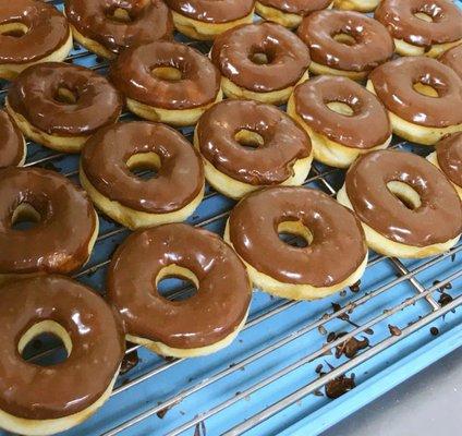 Hot fresh chocolate donuts!