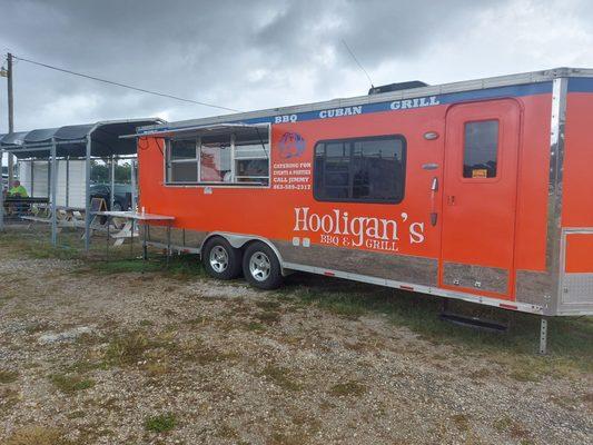 Hooligan's food truck with BBQ pit on the side