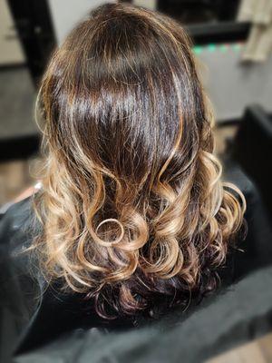 Beautiful Balayage with a pop of plum color!!!!