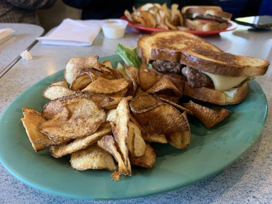 Frisco Smash Burger with fresh "Ribbon Chips".