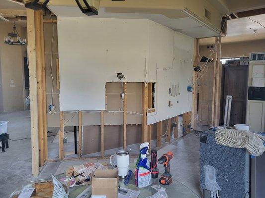 Walls that were demolished when old cabinets were taken out.