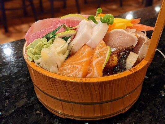 Chirashi Don. Assorted sashimi served over rice. $23.95.