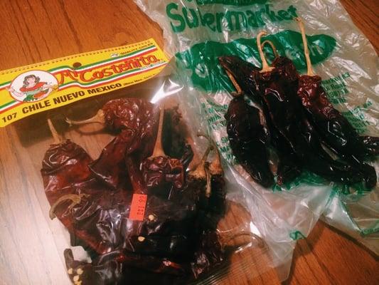 Packaged dried chiles and chiles by the pound