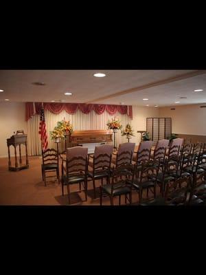 Main chapel of Murray-Paradee Funeral Home, with visual sample of layout for viewing.