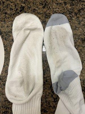 Socks showing how dirty the floor was.