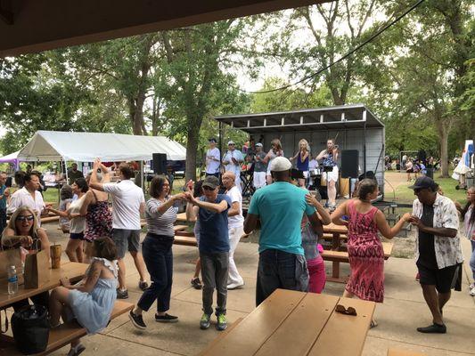 Salsa at the Stockyard Days bandstand.