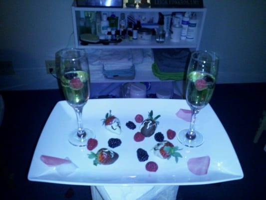 Champagne and chocolate covered strawberries