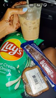 Hazelnut iced coffee and goodies