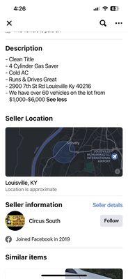 Their post that claims they have "over 60 cars $1-6k on lot" lol