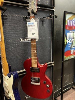 The cheapest electric at this Guitar Center as of 7/24/23. Played pretty well too, low action and good intonation.