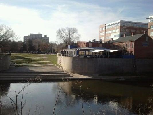 The park from the water side Water Way Bar & Grill to the right.