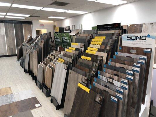 100's of flooring options (Laminate, Vinyl, LVT, Solid Hardwood, Engineered Hardwood) available at our showroom