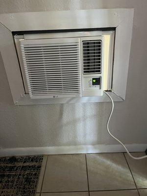 Custom space for window A/C unit.