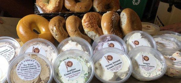 Variety bagels and cream cheese