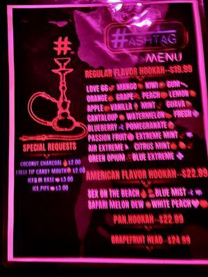 Hookah menu