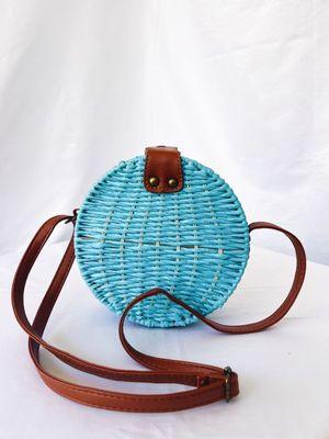 Light Blue Handmade Straw Crossbody