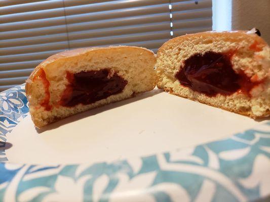 Lots of jelly in these jelly donuts