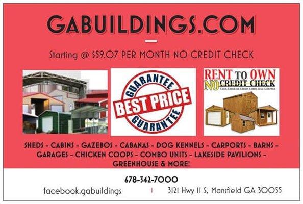 GABUILDINGS.COM - GA's # 1 Storage & Shelter Provider!  Rent to Own - Buy - Free Delivery - No Credit Check