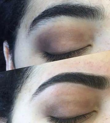 Before and after look of eyebrows threading.