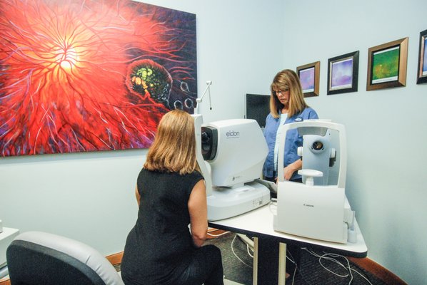 One of our patients receiving an eye exam