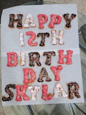 Thank you for the birthday donuts- my daughter loved them