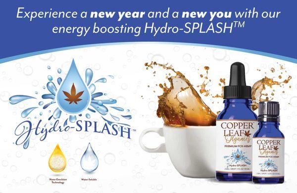 Hydro-SPLASH a trademark of Copper Leaf Organics for Energy, Clarity and Focus. Just add 5 - 10 drops to any drink, shake it up and go!