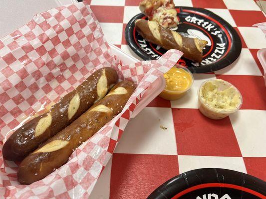 Pretzel sticks and garlic herb butter sauce