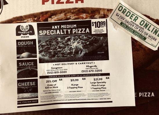 A selection of really great coupons that came with the pizza.