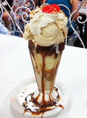 Black & Tan - toasted almond ice cream, caramel, hot fudge, whipped cream and a cherry