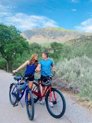 Rides bikes along the Provo River Trail