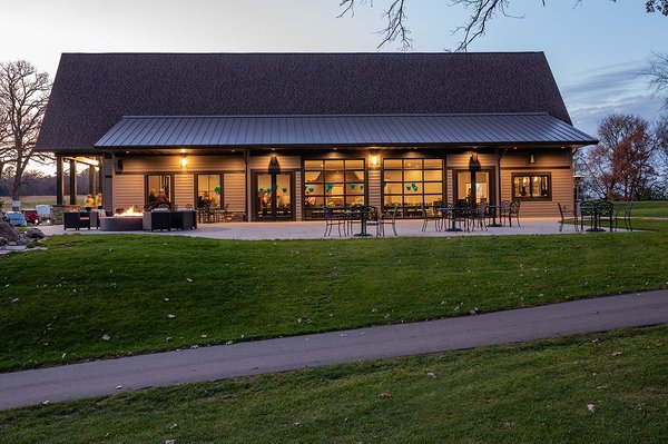 Our large outdoor patio and the garage doors that can be opened up.