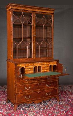 Inlaid Sheraton Style Mahogany Secretary Bookcase