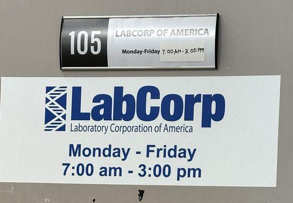 LabCorp hours Monday - Friday 7am -3pm 12/2023