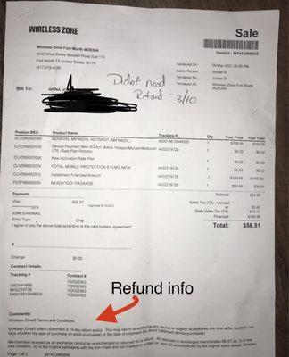 Original sales receipt (no restocking fee)