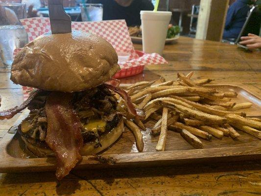 Pulled pork cheeseburger!  Amazing!