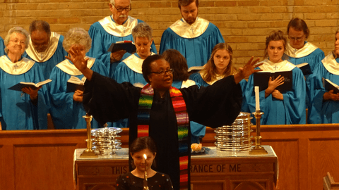 Reverend Gloria as she sends us joyfully on our way.