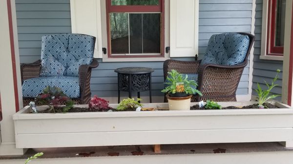 One of the completed planters. This one is for semi-shade olants. Plants purchased at Fox Hill Gardens