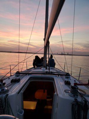 Sailing into the sunset. #NightCruise #BoatRide #Sunset