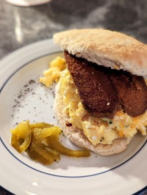 Chorizo sausage, egg and cheese biscuit