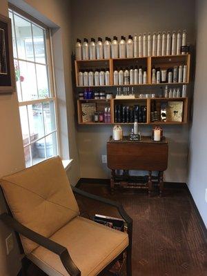 Retail Product area! Fully stocked with our favorite Kenra, Paul Mitchel and other wonderful Products!