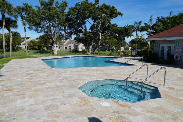 Bluewater blue with travertine patio