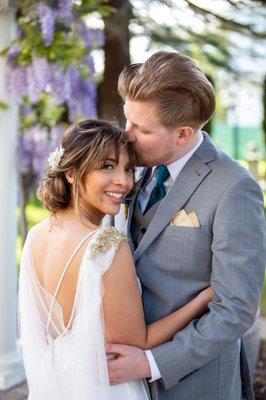 Happy newlyweds at Jefferson St Mansion by Wedgewood Weddings in Historic Benicia, California