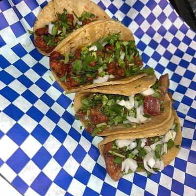 Tacos:
Asada, Al Pastor, Pollo, Tripa, Carnitas, 
Shrimp or Fish