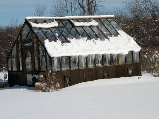 18' long Tudor Greenhouse in the snow