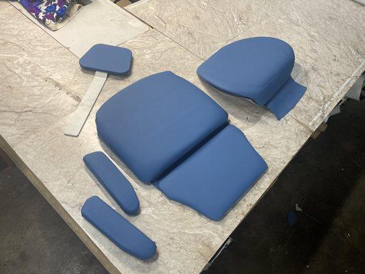 Five piece medical chair in bluebird, before install