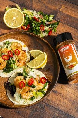 Hunter's Lemon Pepper Jerk Seasoning on Shrimp Tacos