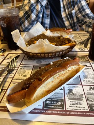 Chili cheese dog with chili cheese fries