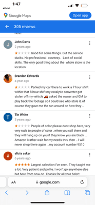 Multiple customers reporting racist treatment.