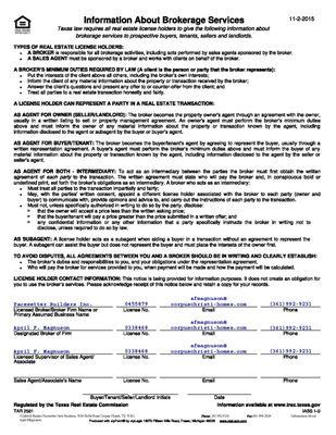 Texas Real Estate Commission Information About Brokerage Services